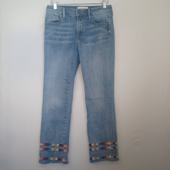 Driftwood Jeans Collette Embroidered Blue Denim Raw Hem Cropped Length Womens 26 - Picture 2 of 13